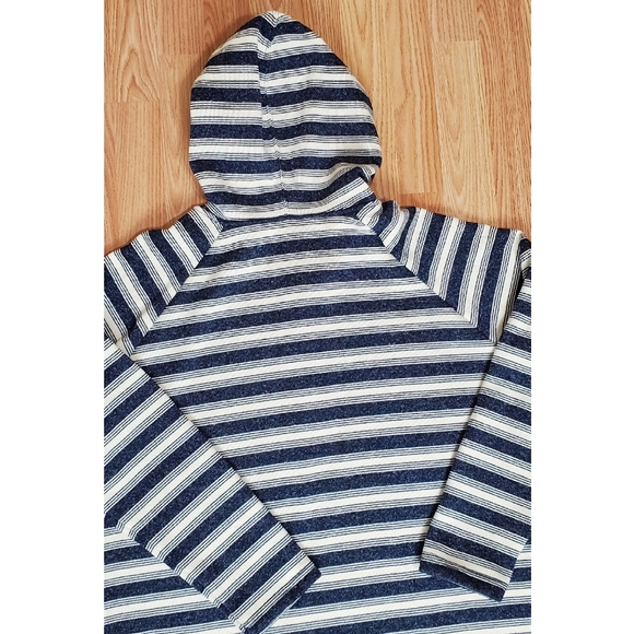 Eddie Bauer fleece striped half buttons pullover hooded sweater navy ivory 2Xl - Picture 8 of 11